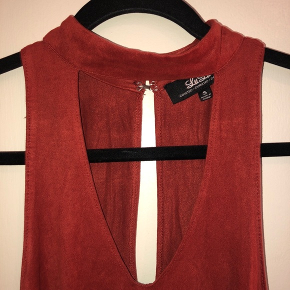 Suede Burnt Orange V-Neck and Choker Tank Top - Picture 2 of 5